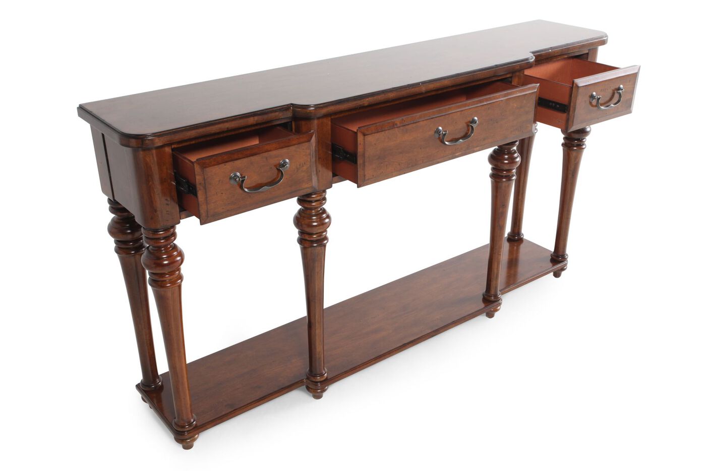 Turned Legs Contemporary Console Table in Chestnut | Mathis Brothers